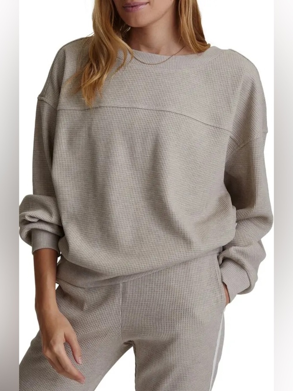Varley Arvin Waffle Knit Sweatshirt Wheat Marl Beige Pullover Small